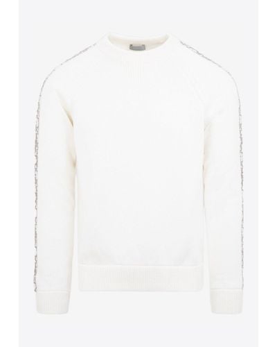 Dior Cotton Knit Sweater With Silk Oblique Inserts Mrtwstd_s - White