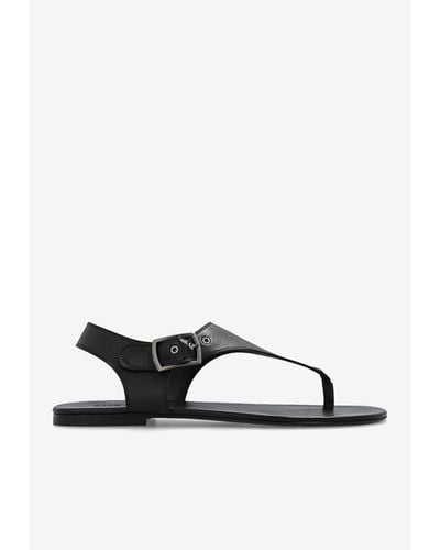 Saint Laurent Caleb Nappa Leather Flat Sandals - Black