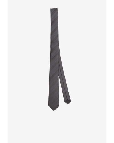 Saint Laurent Silk Faille Striped Tie - White