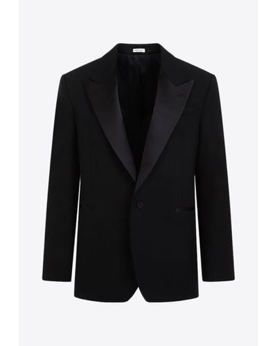 Alexander McQueen Single-Breasted Wool Tuxedo Blazer - Black