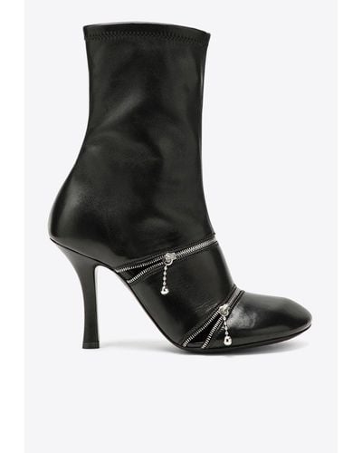 Burberry 100 Decorative-Zip Ankle Boots - Black