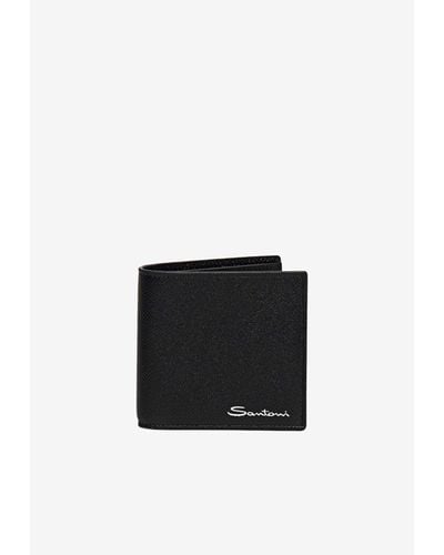 Santoni Bi-Fold Logo Wallet - Black