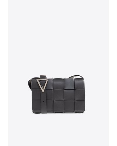 Bottega Veneta Medium Cassette Intreccio Leather Crossbody Bag - Black
