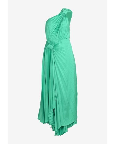 Acler Illoura Pleated One-Shoulder Midi Dress - Green