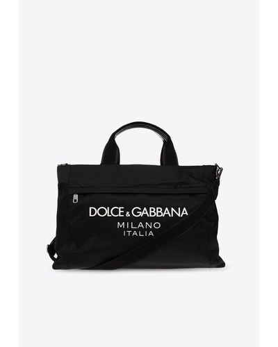 Dolce & Gabbana Sicilia Dna Rubberized Logo Nylon Holdall Bag - Black