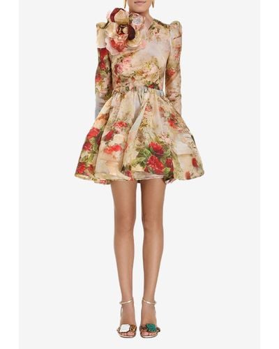 Zimmermann Luminosity Ruched Floral Mini Dress - Natural