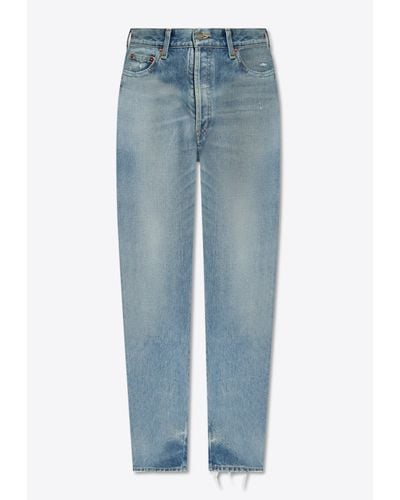 Saint Laurent Distressed High-Waist Jeans - Blue