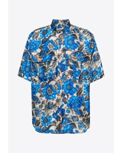 Moschino Floral Print Silk Shirt - Blue