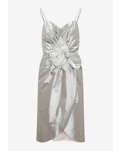 Maison Margiela Sleeveless Midi Dress With Bow - Gray