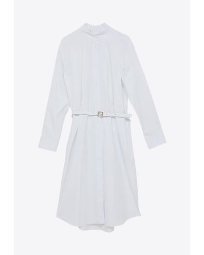 Fendi Midi Belted Shirt Dress - White