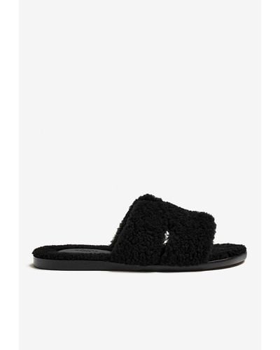 Hermès Izmir Sandals In Leather And Shearling - Black