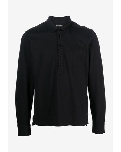 Tom Ford Long-Sleeved Polo T-Shirt - Black