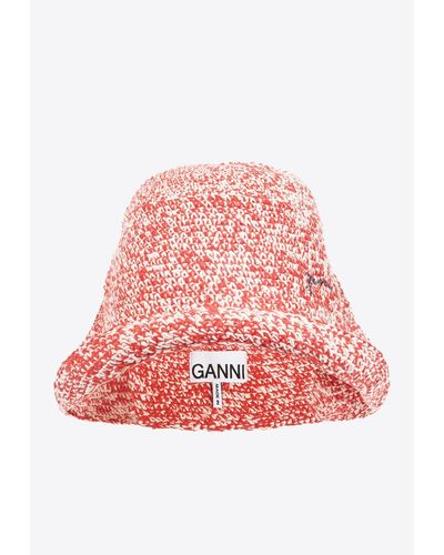 Ganni Logo-Embroidered Knitted Bucket Hat