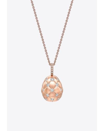 Faberge Treillage Diamond Egg Pendant Necklace - White