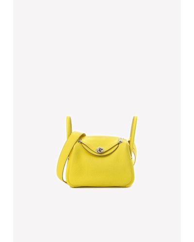 Hermès Mini Lindy 20 In Lime Taurillon Clemence With Palladium Hardware - Yellow