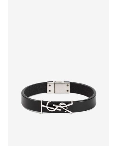 Saint Laurent Cassandre Leather Bracelet - White