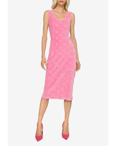 Dolce & Gabbana All-Over Logo Sleeveless Jersey Midi Dress - Pink