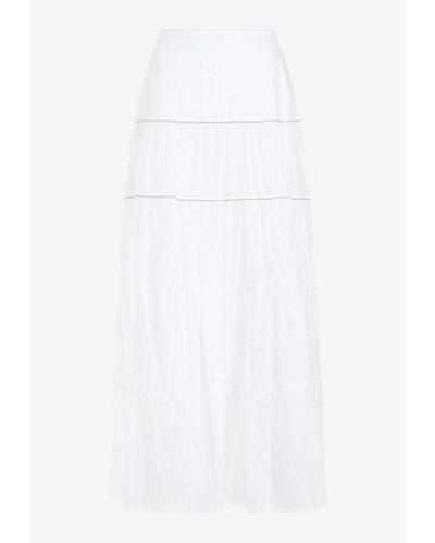 Peserico Pearl-Embellished Tiered Maxi Skirt - White