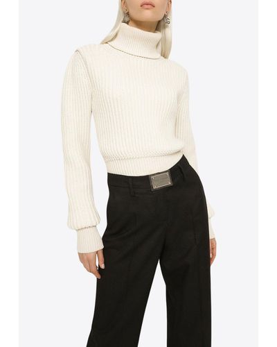 Dolce & Gabbana Ribbed Knit Wool Turtleneck Jumper - White