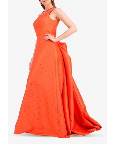 Viktor & Rolf Beaded Evening Gown With Back Bow - Orange