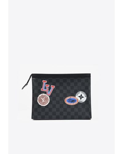 Louis Vuitton Voyage Logo-embellished Pouch In Leather - Black