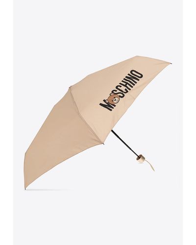 Moschino Folding Umbrella With Logo, - White