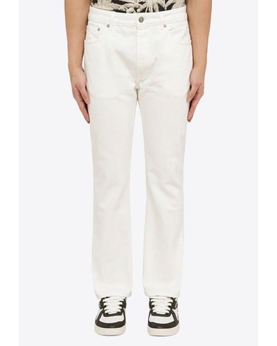 Palm Angels Monogram Embroidered Straight-Leg Jeans - White