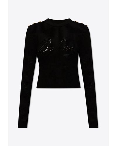 Balmain Perforated Logo Ribbed Sweater - Black