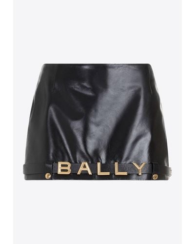 Bally Logo-Plaque Leather Mini Skirt - Black