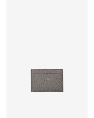 Hermès Citizen Twill Cardholder In Gray Epsom Leather - White