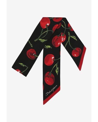 Dolce & Gabbana Cherry Print Silk Headscarf - Red