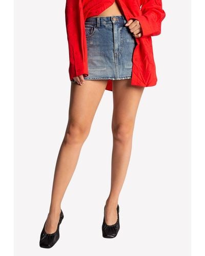 Balenciaga Washed-Out Mini Denim Skirt - Red