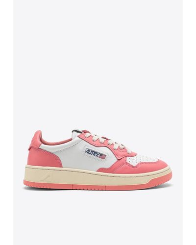 Autry Medalist Leather Low-Top Sneakers - Pink