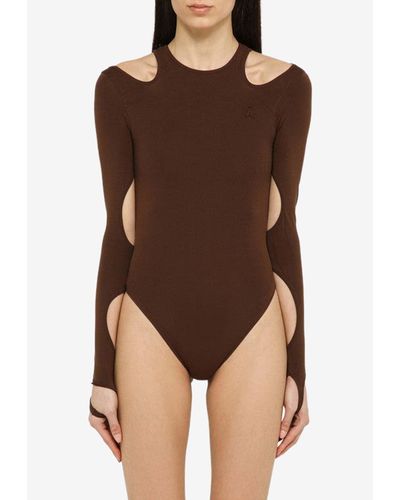 ANDREADAMO Long-Sleeved Cut-Out Bodysuit - Brown