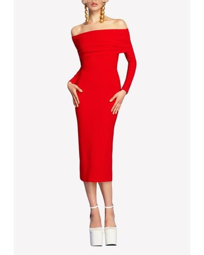 Solace London Willow Off-shoulder Crepe Midi Dress - Red