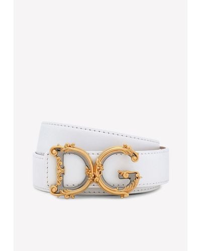 Dolce & Gabbana Baroque Dg Logo Buckle Belt - White