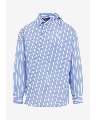 Jacquemus Asymmetric Striped Silk And Wool Shirt - Blue