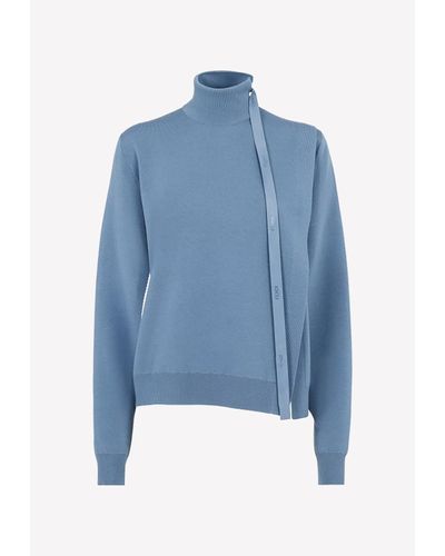 Fendi Turtleneck Wool Sweater With Ribbon Detail - Blue