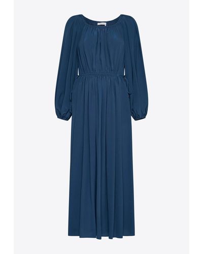Chloé Silk Long-Sleeved Midi Dress - Blue