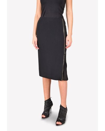 Tom Ford Cady Stretch Zip Pencil Skirt With Sheer Insert - Black