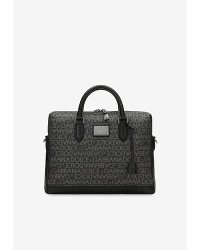 Dolce & Gabbana All-Over Jacquard Coated Fabric Briefcase - Black