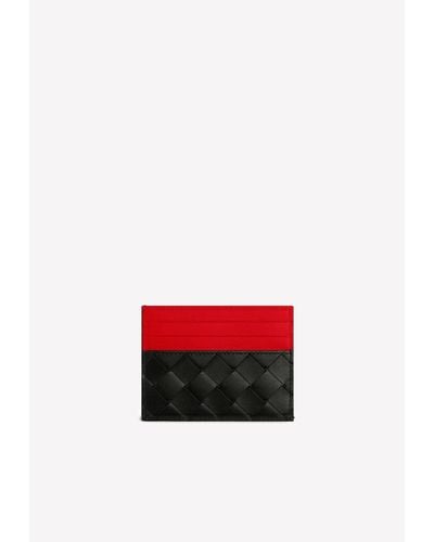 Bottega Veneta Intrecciato Leather Two-Tone Cardholder - Red