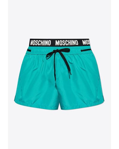 Moschino Logo Waistband Swim Shorts - Blue