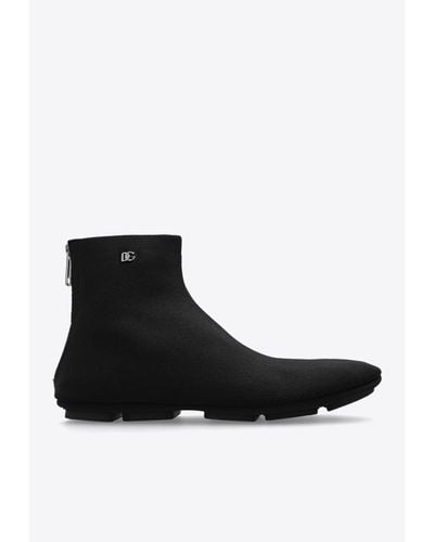 Dolce & Gabbana Dg Logo Stretch Knit Ankle Boots - Black