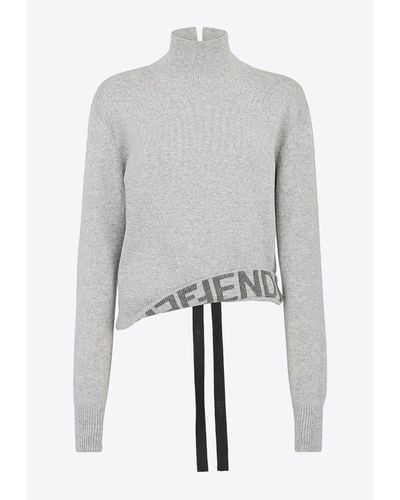 Fendi Asymmetric High-Neck Sweater - Gray