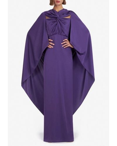 Costarellos Simone Satin Draped Gown - Purple