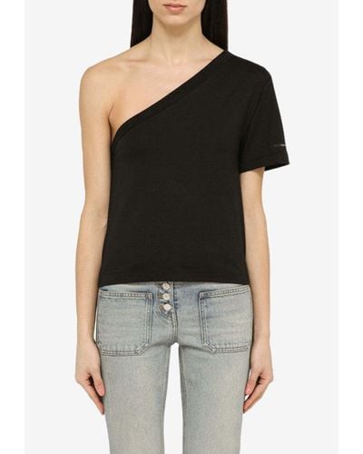 Calvin Klein One-Shoulder Logo-Patch T-Shirt - Black
