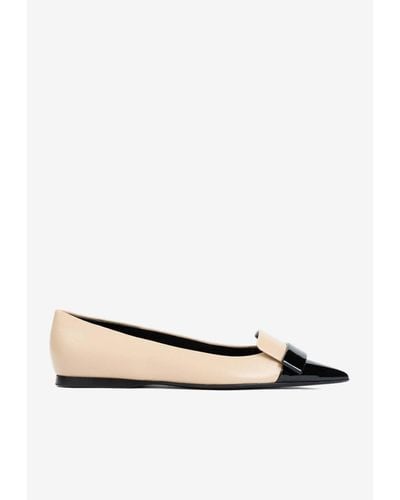 Sergio Rossi Leather Pointed-Toe Flats - White
