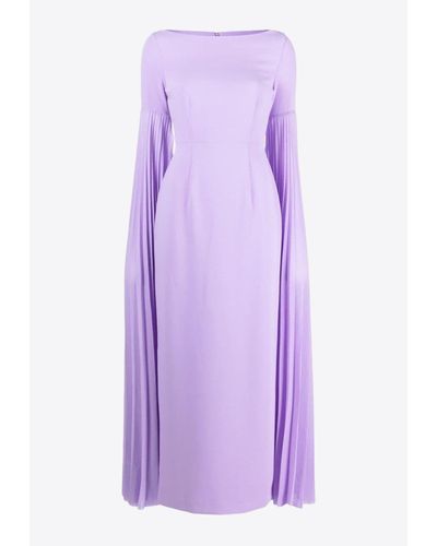 Solace London Grace Pleated-Sleeve Maxi Dress - Purple