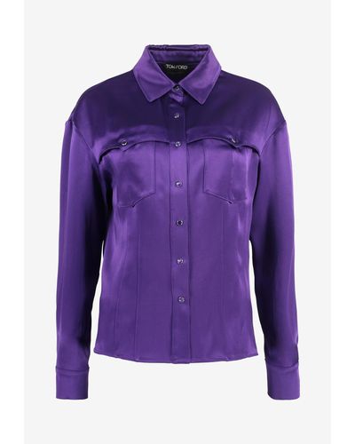 Tom Ford Long-Sleeved Satin Shirt - Purple